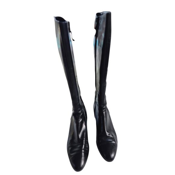 Ferragamo Boots Womens 7 B Black Italian Leather Knee High Mid Heel Quiet Luxury - Picture 3 of 10